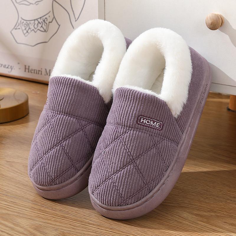 New Corduroy Cotton Slippers for Women Home Warm Shoes Soft Plush Anti-slip Couples Indoor Warm Non-slip Slides Footwear