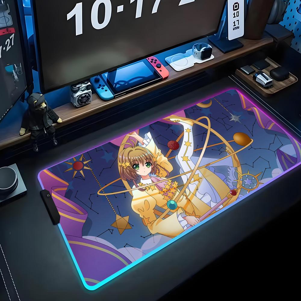 sakura card Mouse Pad RGB Gaming Mousepad Big LED Pad PC Desk Mat Luminous Mouse Pad Large Keyboard Mats Table Rug With Backlit