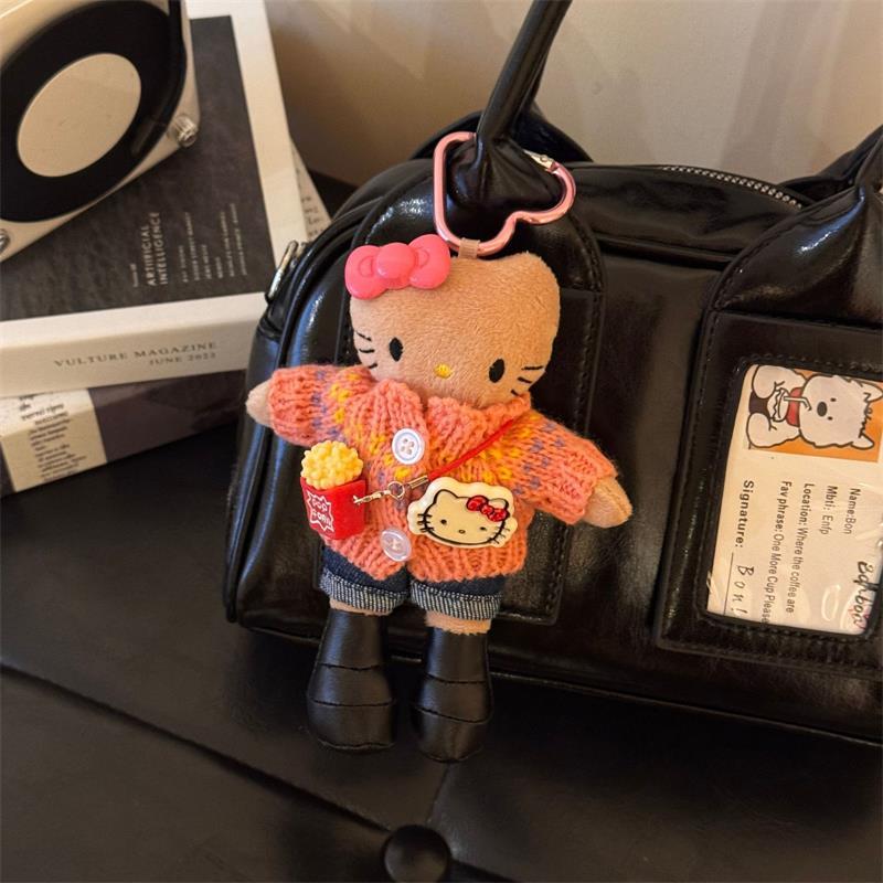 Sanrio Cute Long Legs Hello Kitty Plush Doll Toy Love Buckle Keychain Pendant Kt Cat Bag Hanging Backpack Charm Girly Heart Gift