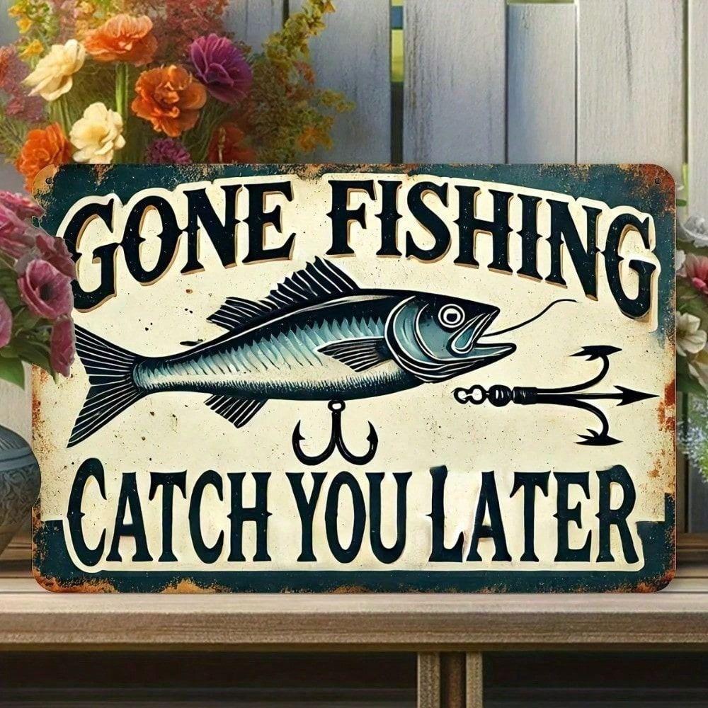 Vintage Metal Poster Wall Art Fishing Gift for Men Garage Decor
