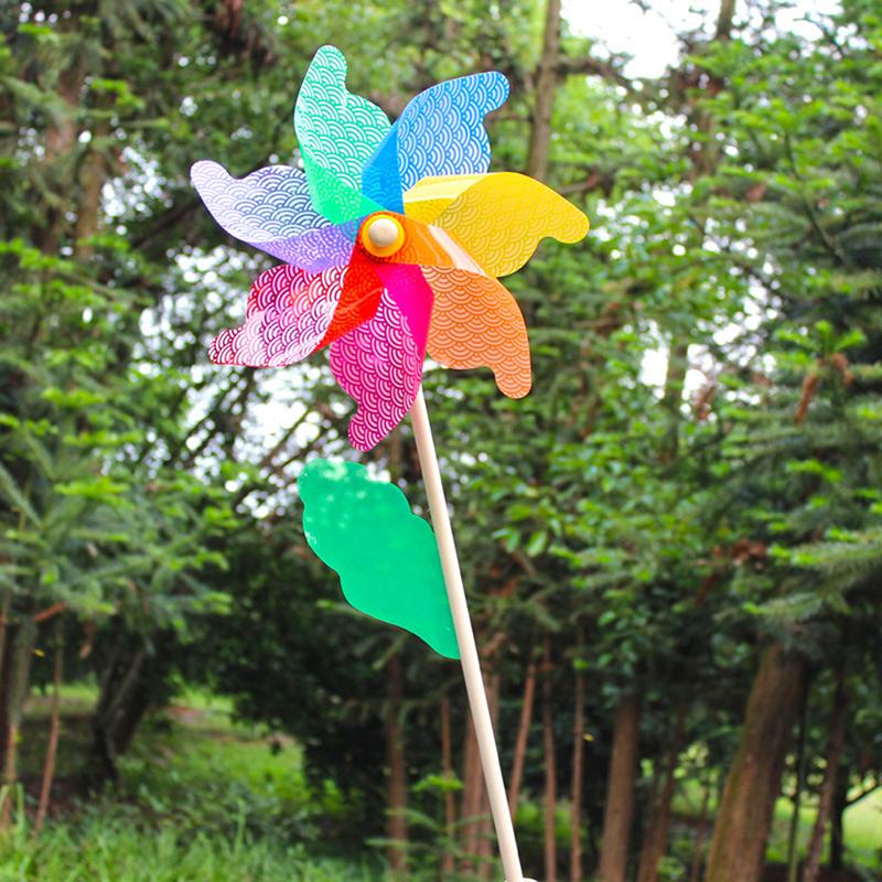 Beautiful 32Cm Wood Garden Yard Party Windmill Wind Spinner Ornament Decoration