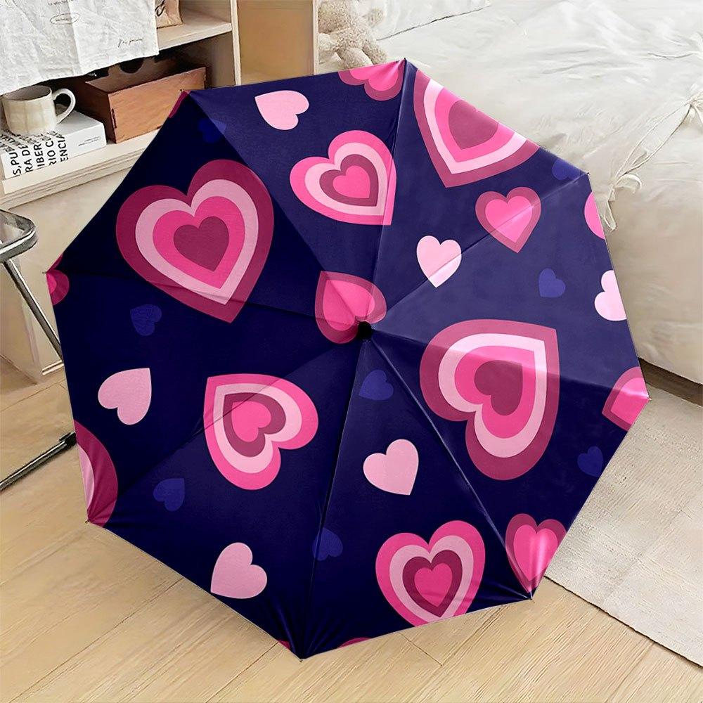 

Open/Close Portable Folding Umbrella with Layered Pink & Red Heart Pattern on Dark Blue - Compact Travel Umbrella Suitable for (as the picture,Iron&8K)