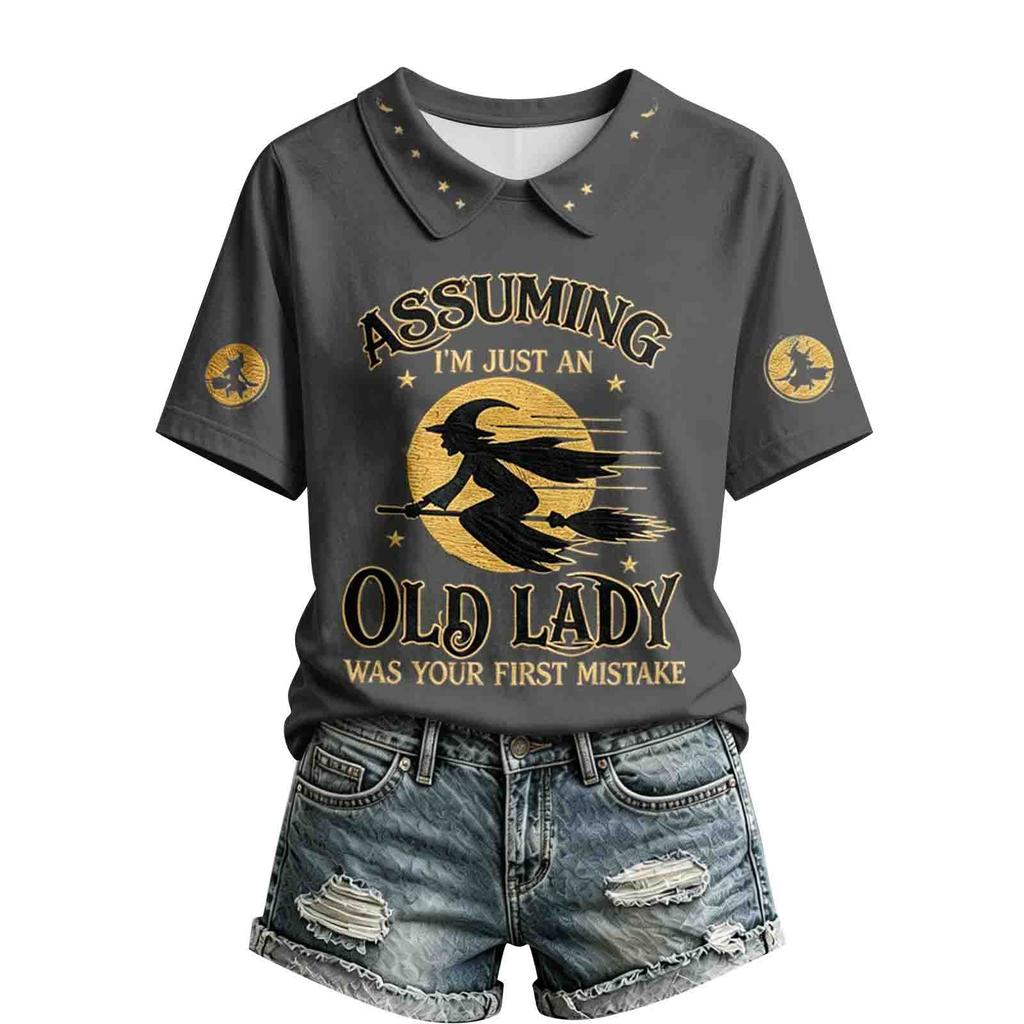 Women's Halloween Print V-Neck Top Trendy Casual Blouse for Party