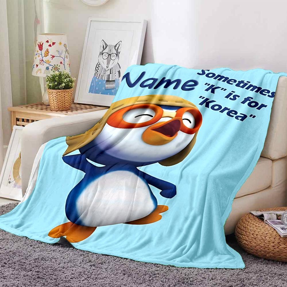 Custom Name Pororo Friends Flannel Blanket for Super Soft Cute Comfort Blanket for Travel Bedding Couch Sofa Blanket
