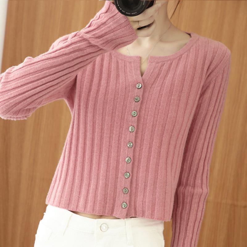 Women's Slimming Round Neck Knit Cardigan: Early Autumn Outerwear, Simple Inner Layer Jacket