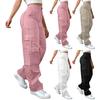 Women Pants Mid-rise Elastic Waist Wide Leg Casual Trousers with Multi Pockets Pure Color Loose Fit Long Pants Office Daily Wear