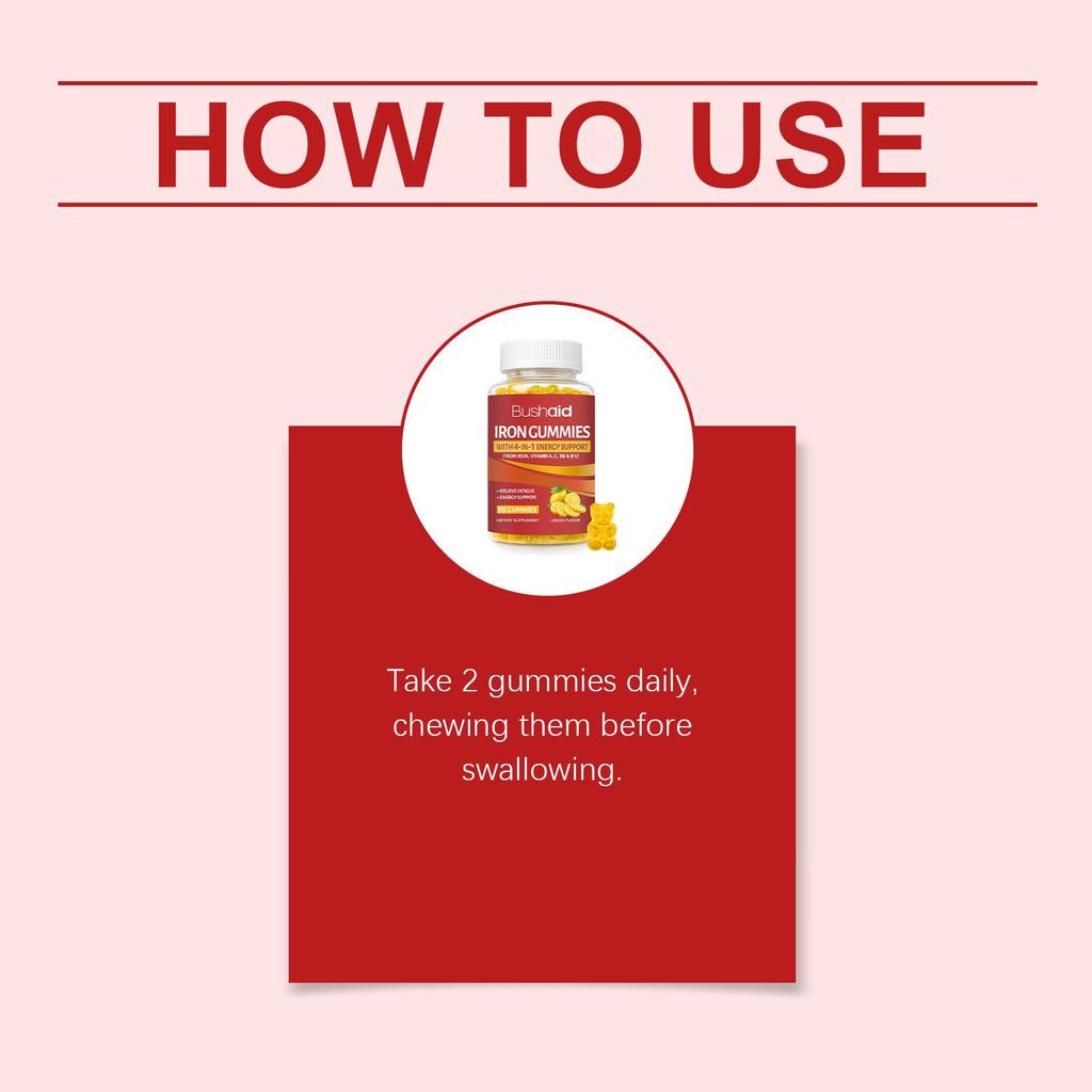 BUSHAID Iron Support Gummies: Daily Supplement for Optimal Iron Absorption.