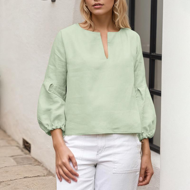 

ZANZEA Women Summer V-Neck Solid Color 3/4 Sleeve Loose Blouse S світло-зелений колір
