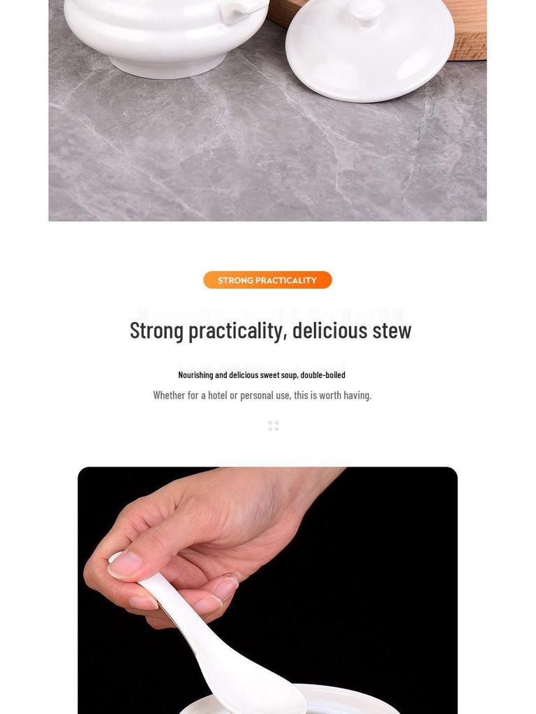 Pure White Ceramic Stew Pot with Lid - Chinese Shaxian Style Soup & Steam Pot, Gold Rimmed.