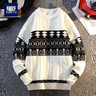 Herren Retro Geometrisches Muster Rundhals Pullover