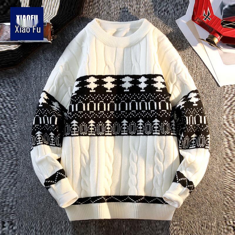 

Men s Retro Geometric Pattern Round Neck Sweater 3XL