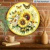 2D Flat, 1pc Round Aluminum Hanging Sign, Bright Sunflower & Monarch Butterfly Metal Wall Art, Floral Daisy Bouquet Design, Perfect for Garden