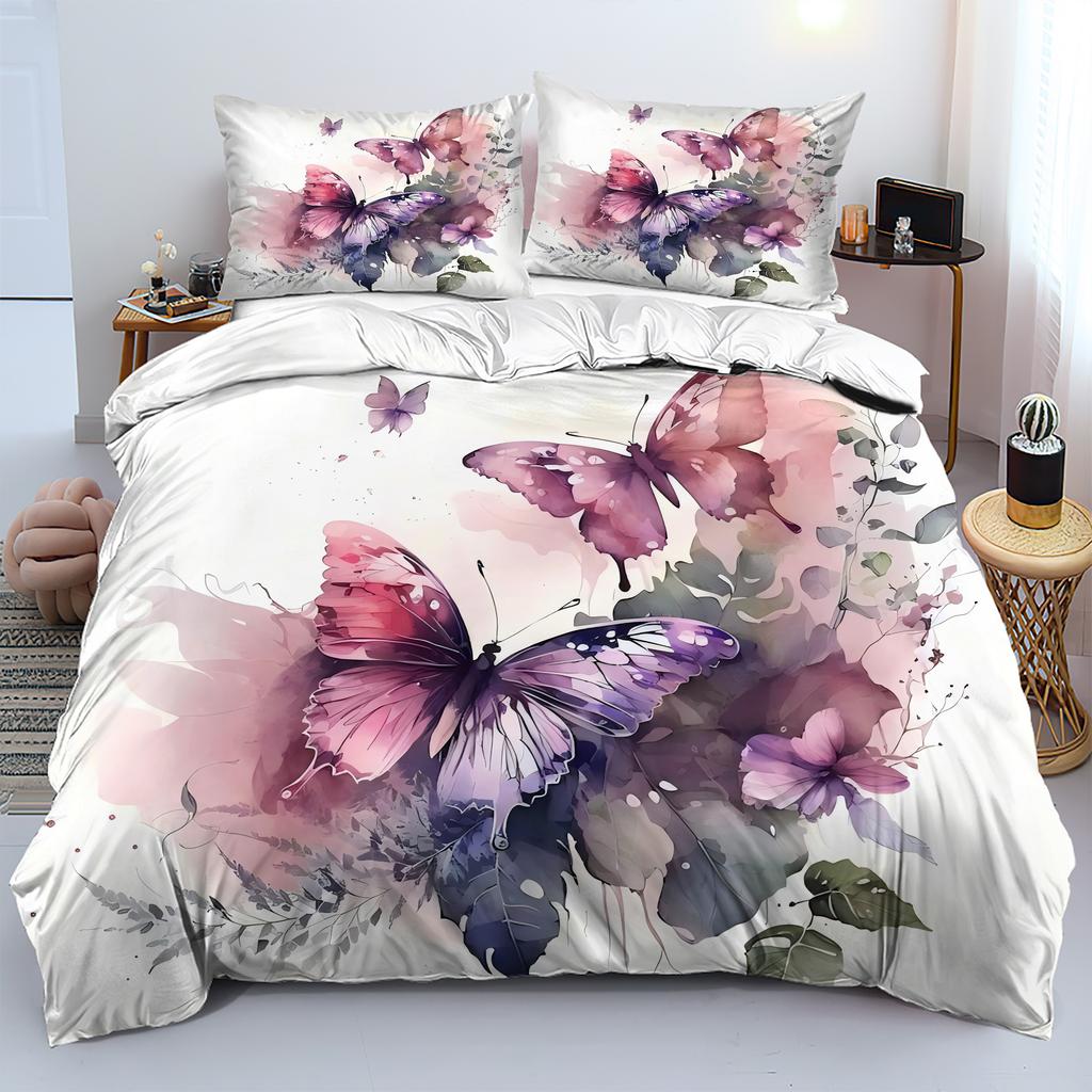 Watercolor Butterfly 3D Printed Quilt Cover set Rustic Natural Style Luxury Duvet Cover Soft Comfortable Bedding Set Pillowcases