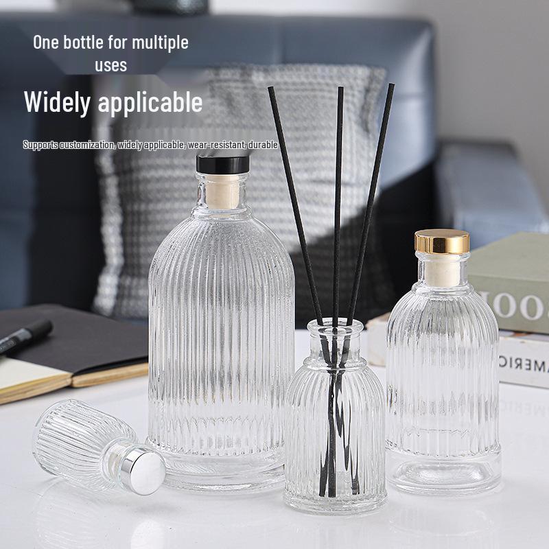 Glass Retro Stripe Aroma Diffuser Bottle, Flameless Fragrance, Multiple Specs, Essential Oil Decanter, Home Living Room Ornament