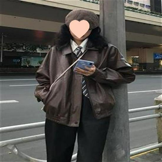 Women's Retro Brown & Black Leather Motorcycle Jacket - Spring/Autumn Loose Outerwear