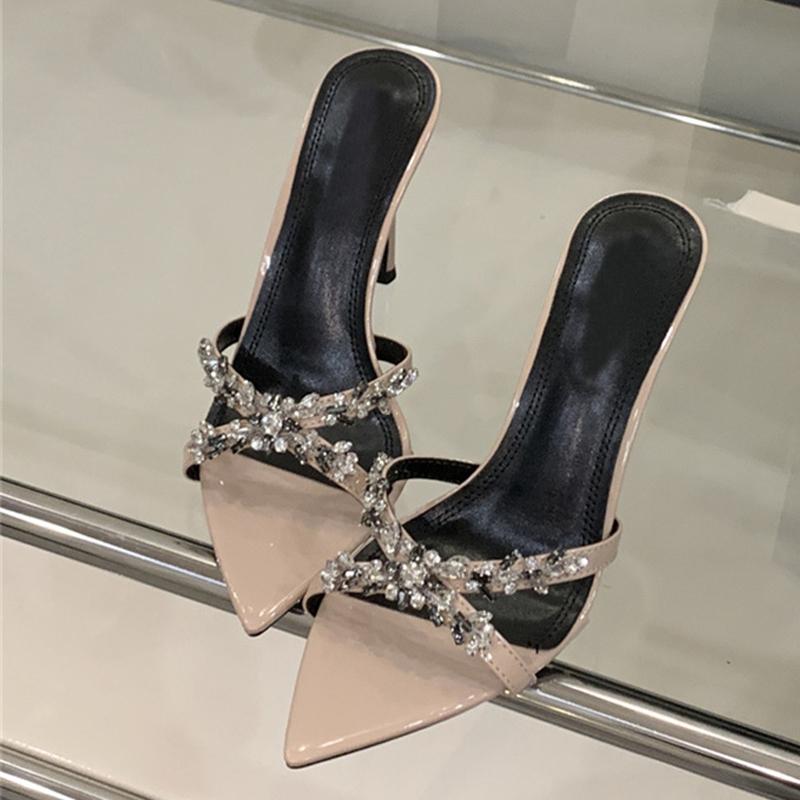 Elegant Pointed Toe Crystal Rhinestone High Heels Modern Slipper Women Sandal Summer Fashion Party Prom Shoe Zapatos Mujer