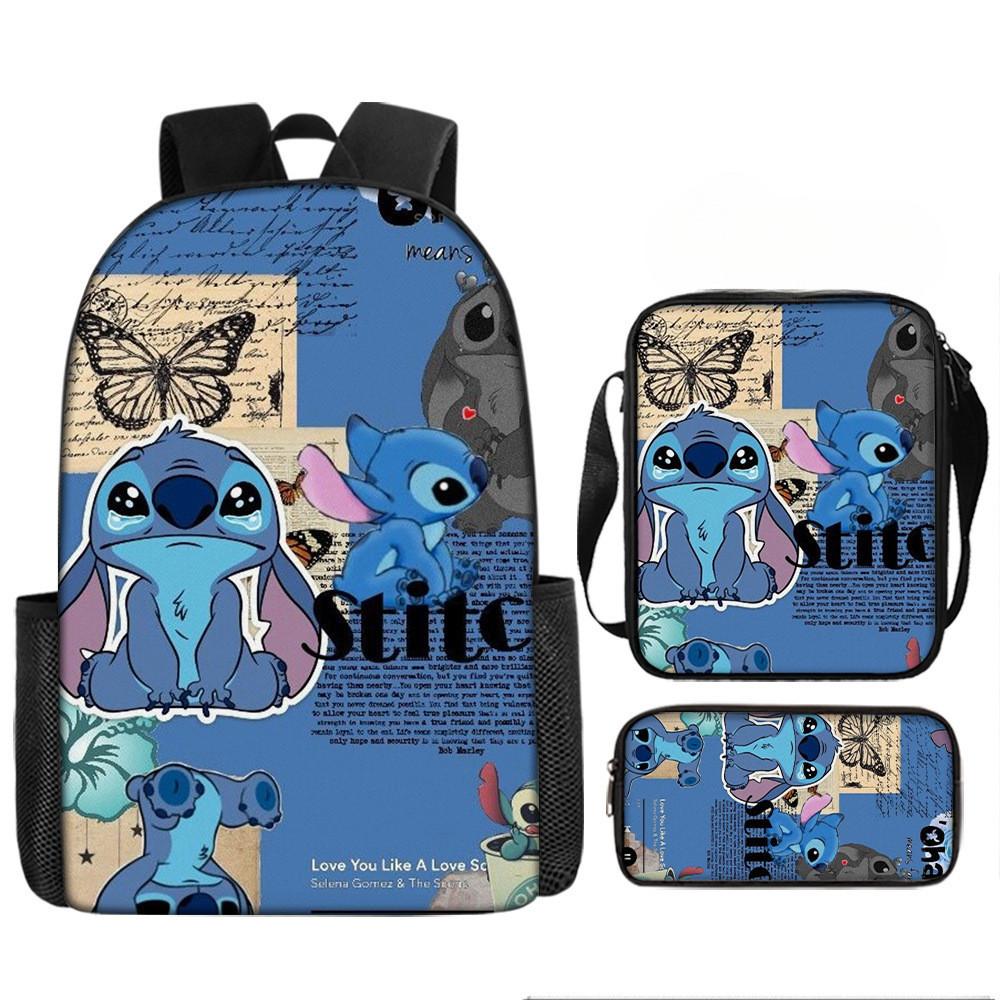 Disney Stitch School Backpack Oxford Cloth Lightweight Breathable Bookbag For Kids
