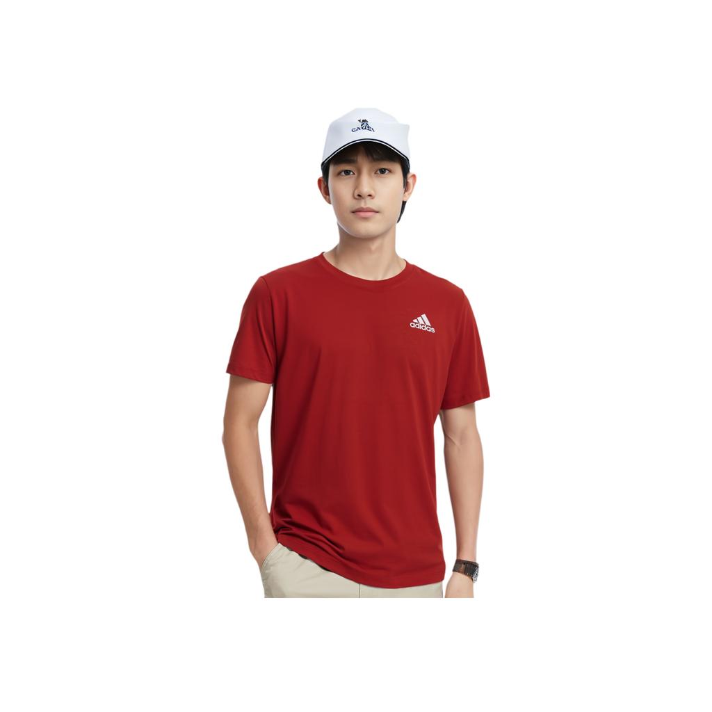 Adidas Pure Color Logo Training Casual Knit Short Sleeve T-Shirt Men Tops Red GR0516