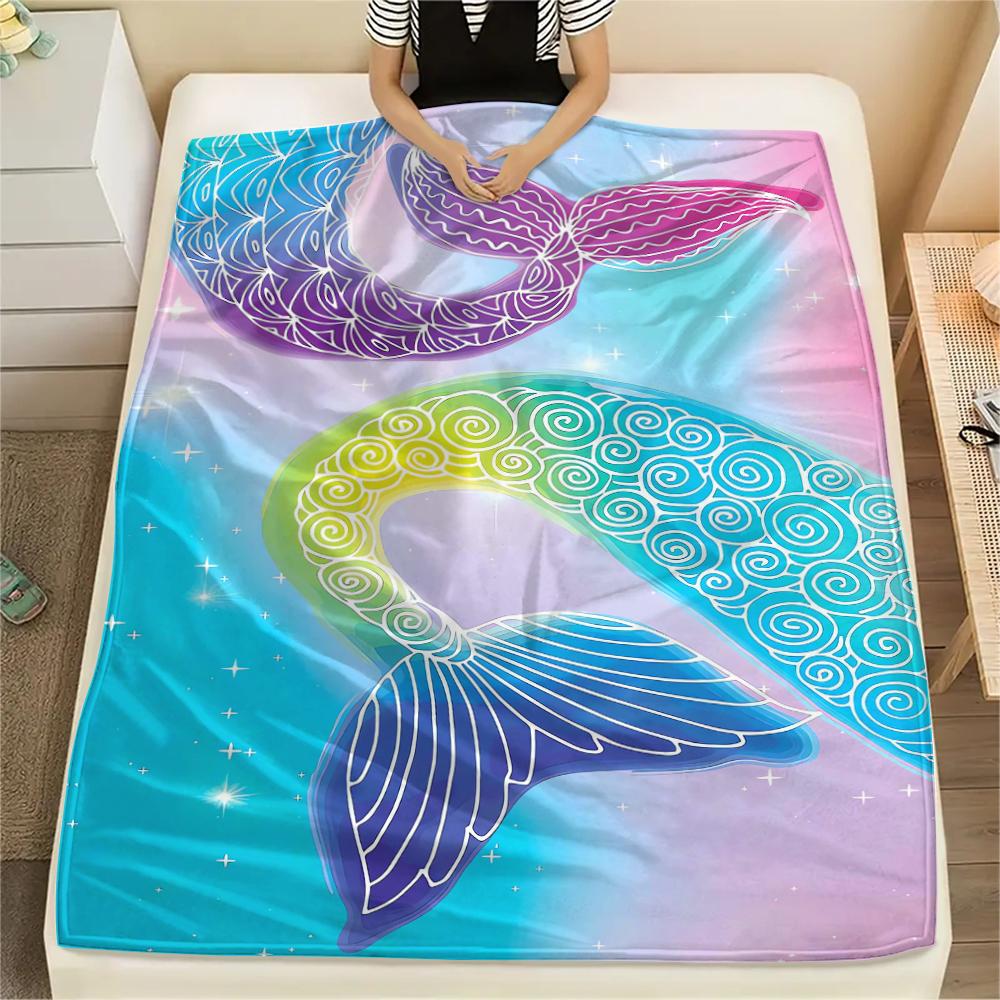 1Pc Mermaid Tail Print Flannel Blanket, High quality Comfortable for All Seasons, Home Decor, Warmth and Comfort, Perfect for Christmas Gifts