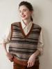 Women's Retro Color Block Cashmere Vest - 2025 Spring/Autumn V-Neck Sleeveless Knit Pullover