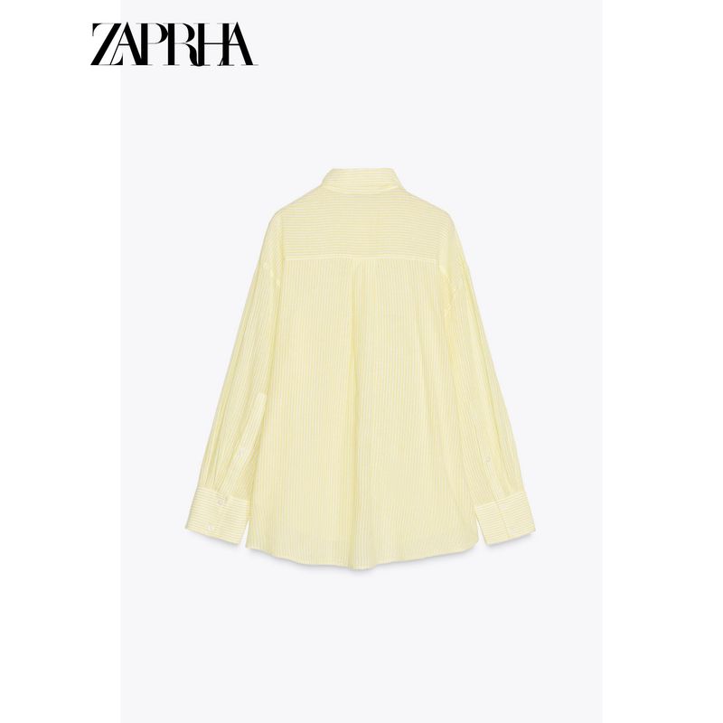 Zaprha 2025 Summer New Arrival Super Nice Loose Cotton Stripes Loose Lapels Shirt for Women 7521078