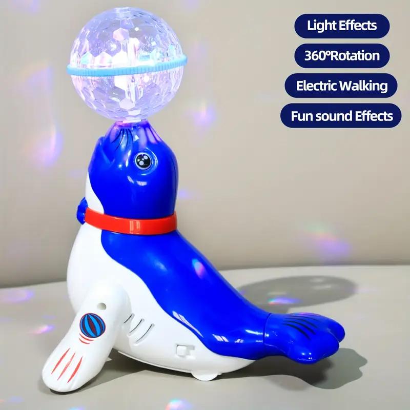 

Вращающаяся на 360° игрушка морской лев с мерцающими музыкальными огнями, милый мультяшный пазл с животными - Идеально для Дня святого Валентина, Рождества, Спасибо синий