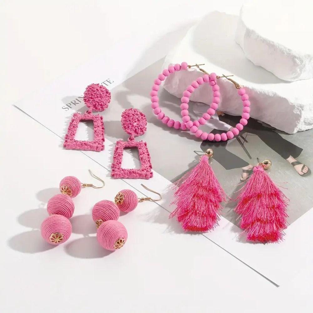 

Серьги-кольца BOHO, розовые серьги-подвески, серьги с кисточками для личности, серьги-пусеты, вечеринка style 1
