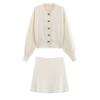Autumn Women's Knit Cardigan and Skirt Set with Round Neck and Long Sleeves