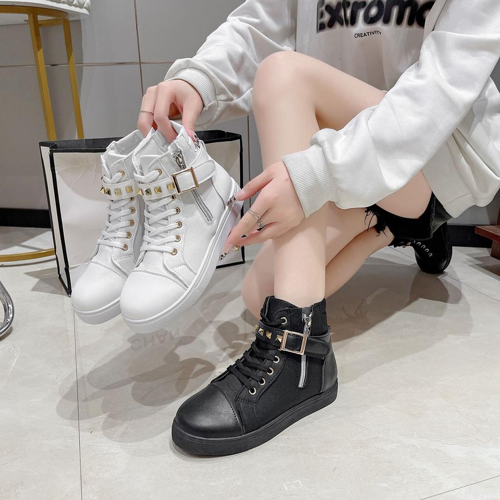 Foreign trade autumn and winter new canvas shoes women's foreign casual shoes lightweight high-top spring women's shoes white shoes zipper shoes