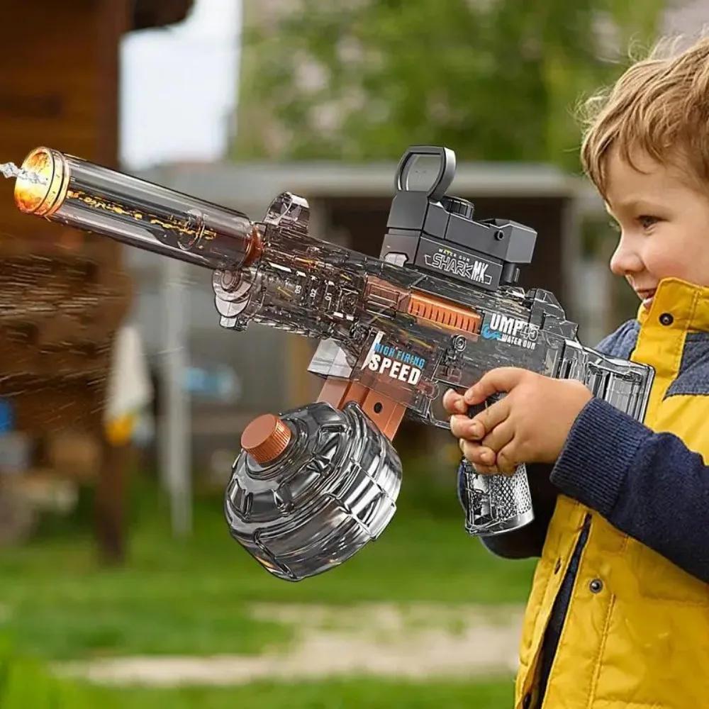 Simulated Flame UMP45 Electric Water Gun Large Capacity High Pressure Automatic Water Blaster Summer Outdoor Pool Toy