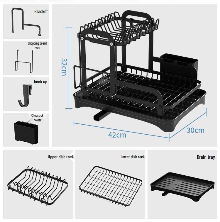 Compact Kitchen Dish Rack & Organizer for Bowls, Chopsticks, Cups, and Cutting Boards