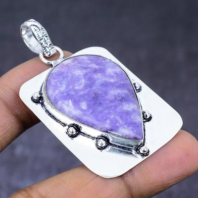 Natural Lepidolite Gemstone 925 Steling Silver Jewelry Pendant 2.25" B2p48