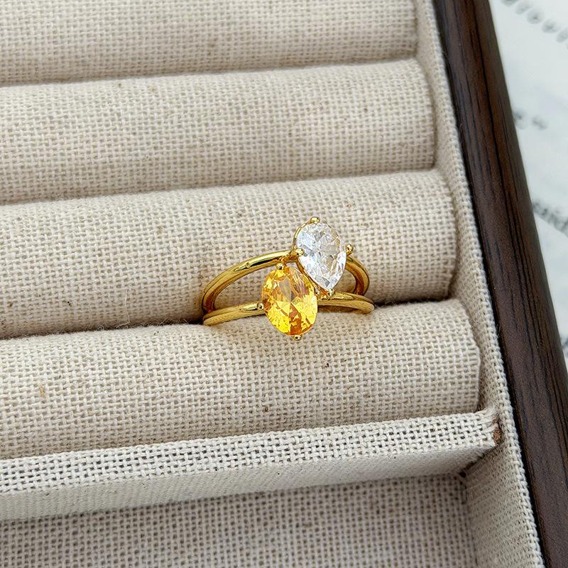 Double Diamond Open Ring Light Luxury Niche Premium Feather Butterfly Flower Beads Stacked Wearing Ring
