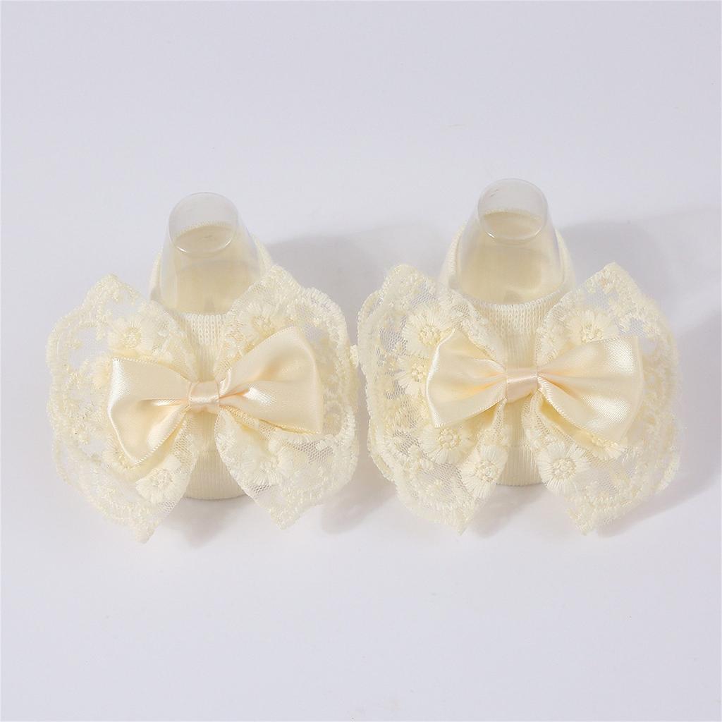 Baby Knitted Breathable Lace Bow Floor Socks + Hairband Color Matching Set