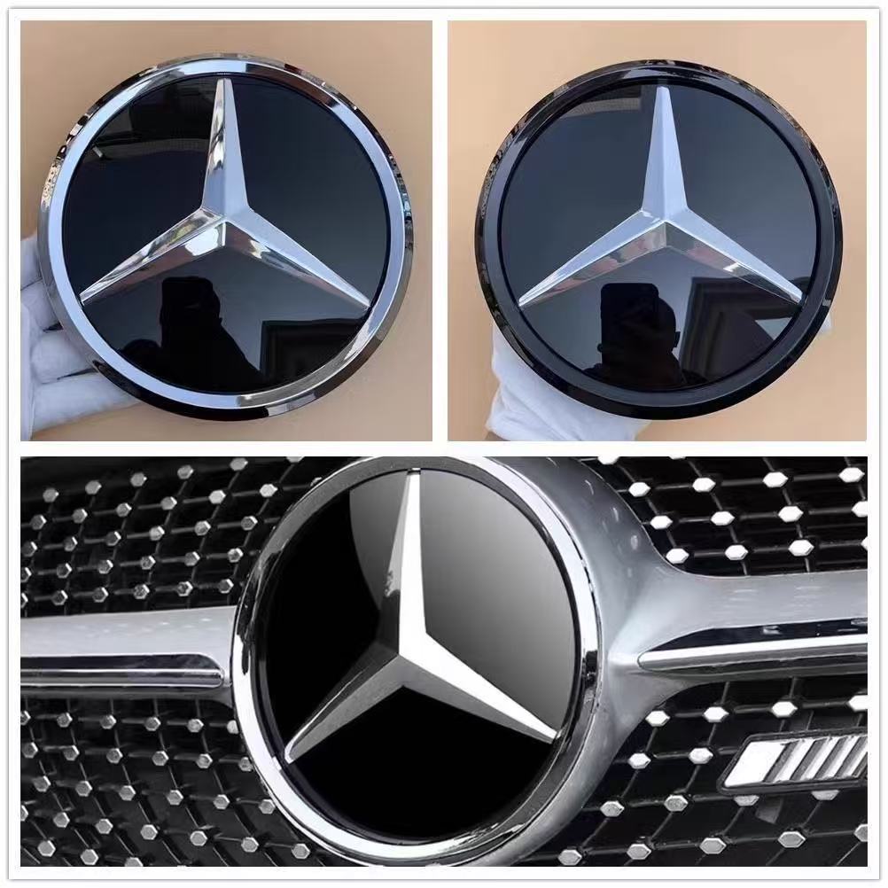3d Chrome Black Star Logo Car Front Grille Emblem Mercedes Benz AMG W205 W212 W207 A B C E SLK GLK CLA CLS Viano GL ML R Class FI1 V33