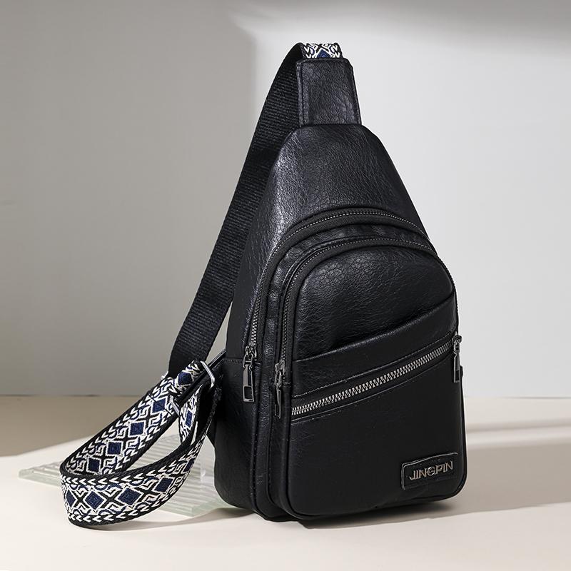 Women's Leather Chest Bag Solid Color Crossbody Bag Stitching Waist Bag Colorful Shoulder Straps