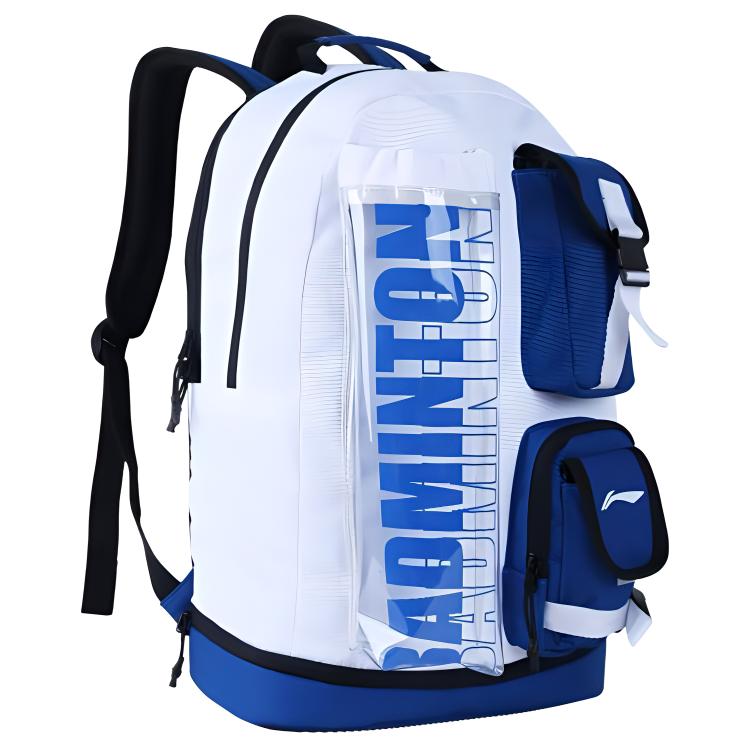 Li-Ning Large Capacity Independent Shoe Compartment Multi-Pocket Sports Fabric Backpack Unisex Backpack White Blue ABSS085-2
