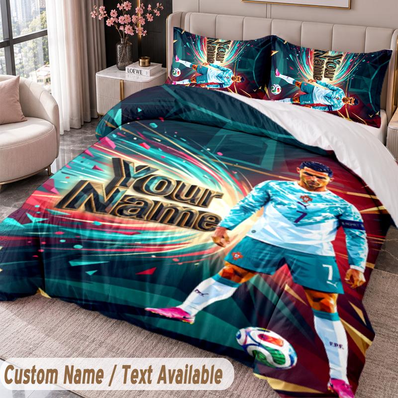 Cristiano Ronaldo Printed Bedding Set Custom Name Text 1 Duvet Cover 2 Pillowcases For Bedroom