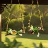 Whimsical Tree Hanging Sculpture 2Pcs Swing Frog Garden Statue with Hemp Rope, Ornament Beer/Wine Creative Landscaping Gifts for Outdoor Decor,
