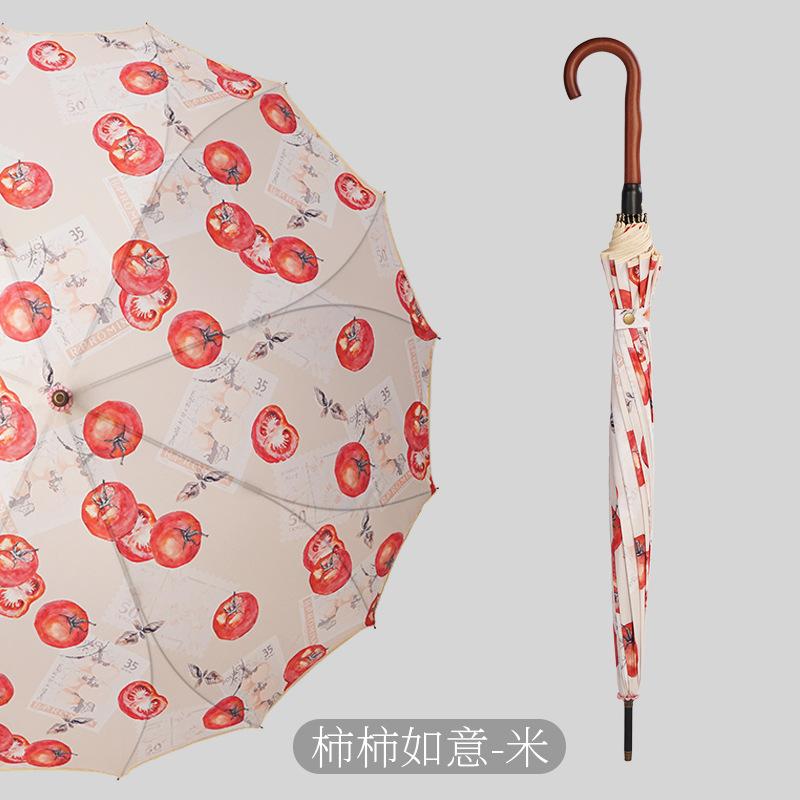 New Flower Umbrella One-piece 16-bone Umbrella Long Handle Parasol Hand Open Umbrella Can Be Single