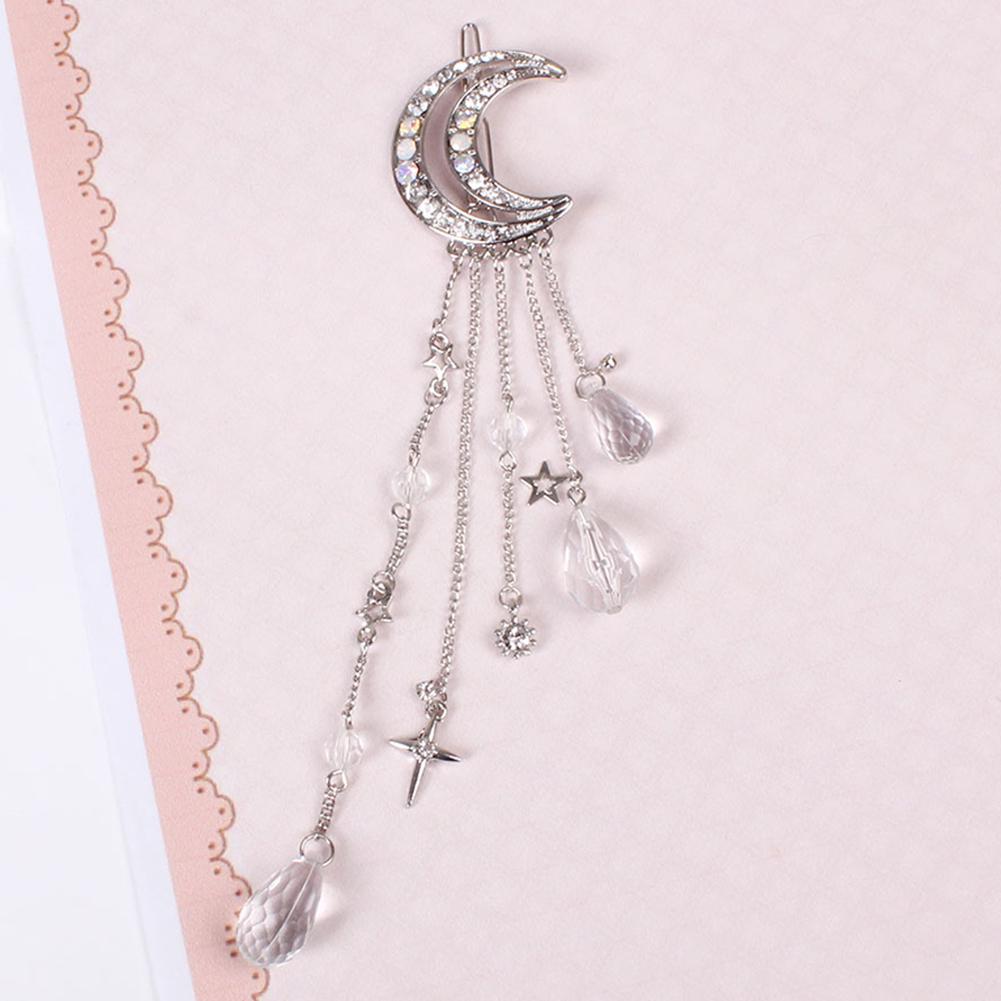 Retro Moon Rhinestone Tassel Beads Dangle Spinka do włosów Spinka do włosów damska Biżuteria ślubna