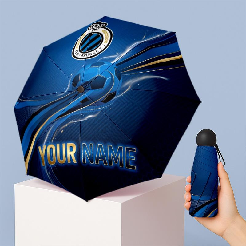 Club Brugge FC Manual Five Fold 8 Rib Umbrella Support Custom Text, Lightweight Travel Umbrella