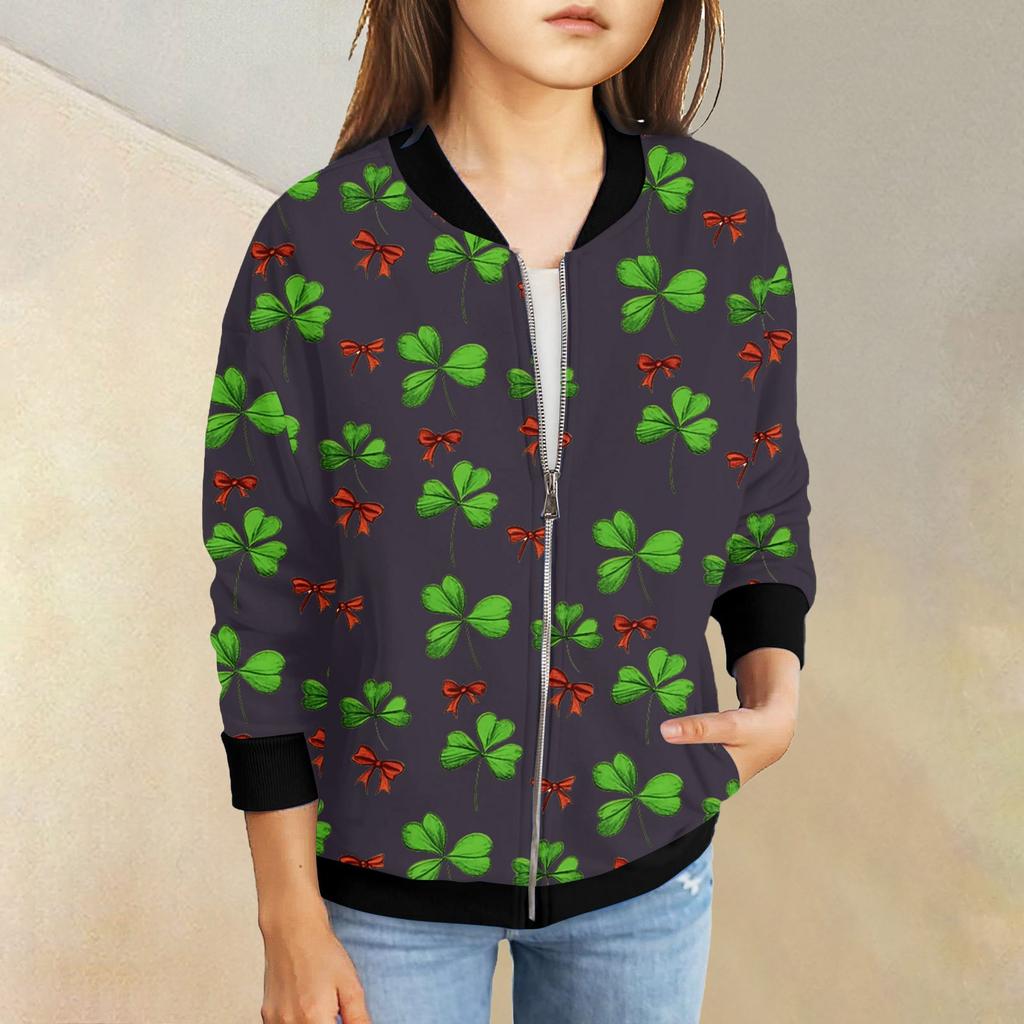 Dívčí bundy na zip Dětské podzimní mikiny s dlouhým rukávem Svrchní oděvy s kapsami St. Den svatého Patrika 5-15 let