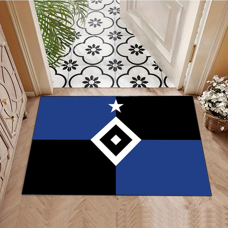 IK Sirius Geometric Flag Style Area Rug, Blue Black Star Print Floor Mat, Non Slip Carpet Home Decor