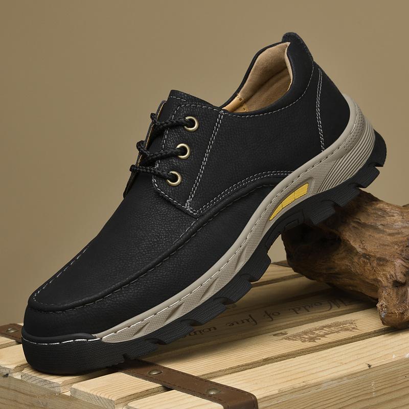 2025 spring and summer live broadcast new large size lace-up men's shoes cowhide casual black leather shoes men's genuine leather outdoor casual shoes