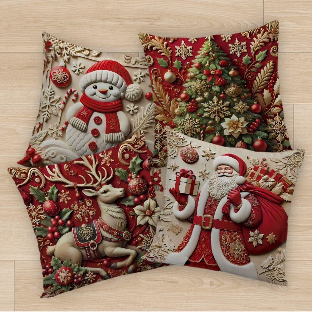 Santa Claus Decorative Cushion Cover Reindeer Throw Pillow Cover  Sofa Decoration