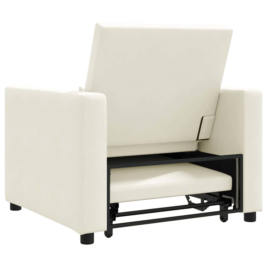 Extendable Single Sleeper Sofa with Wheels Cream Velvet