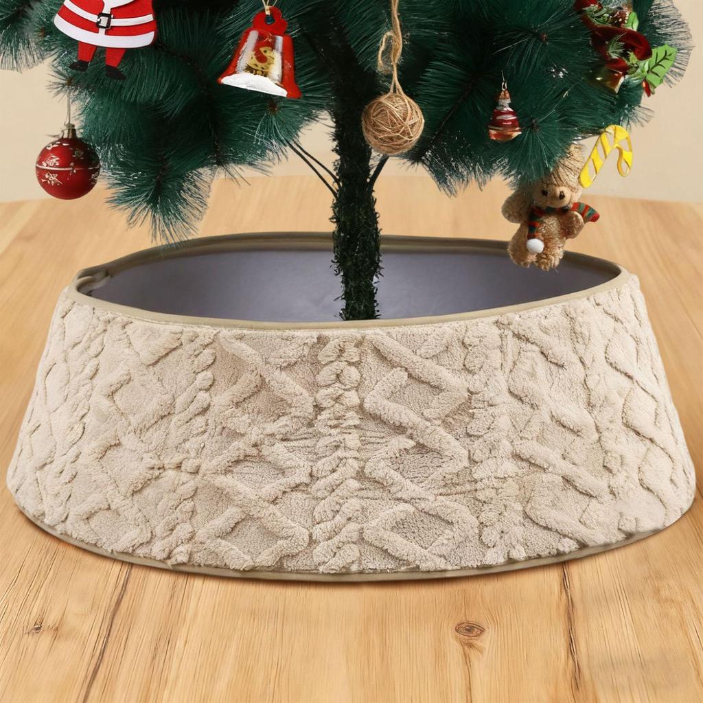 Vertical Diamond Plush Knitted Christmas Tree Skirt with Holiday Ornaments