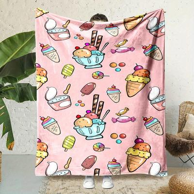 Sweet Ice Cream Print Blanket  Reversible Dessert Flannel for Sugary Comfort Foodie Gifts  Deliciously Cozy Decor