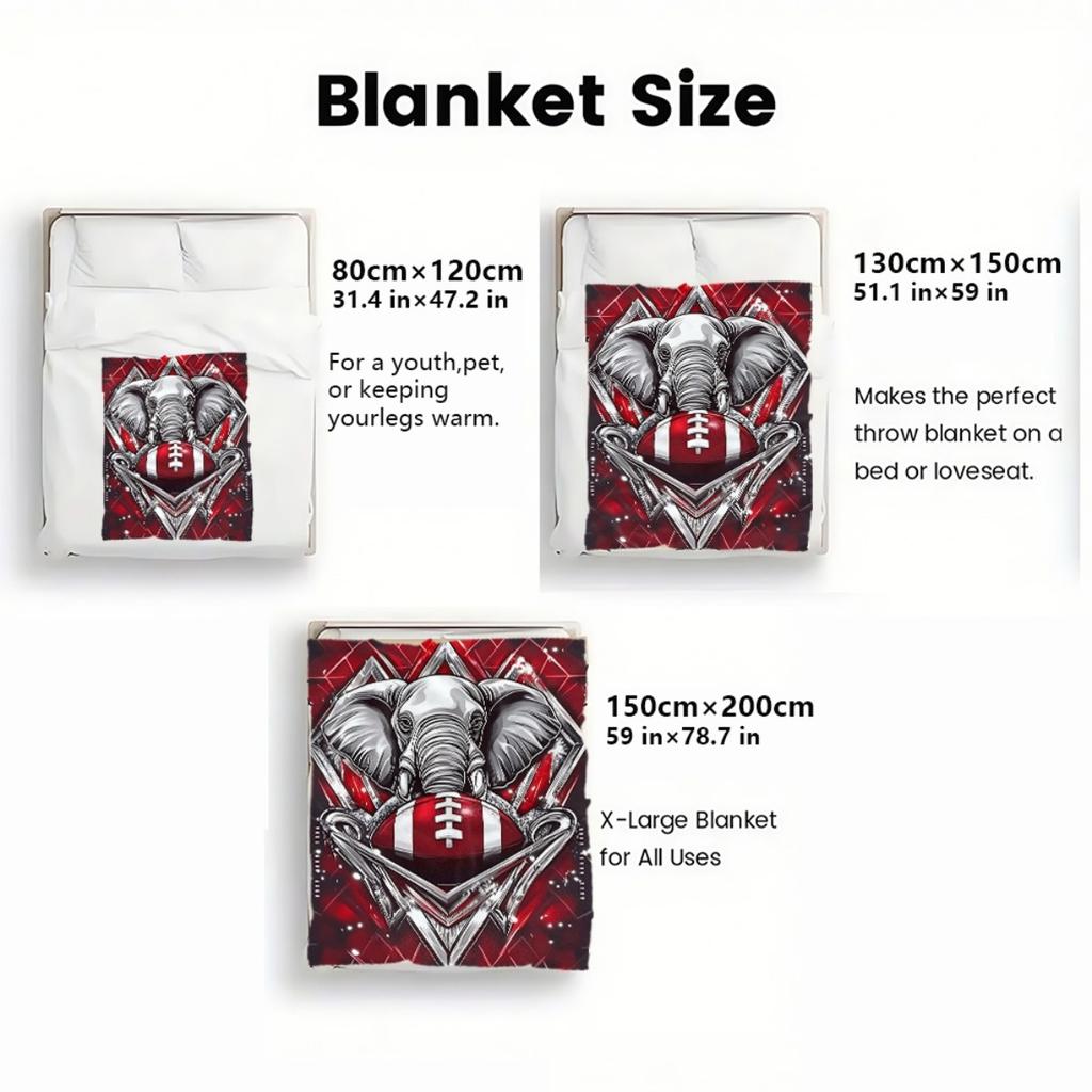 1pc Red Retro Elephant American Football Portable Blanket-Lightweight Home Furnishings Bedding Blanket Suitable for Travel Camping Living Ro